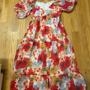 Baltic Born Red and Blue Floral Midi Dress